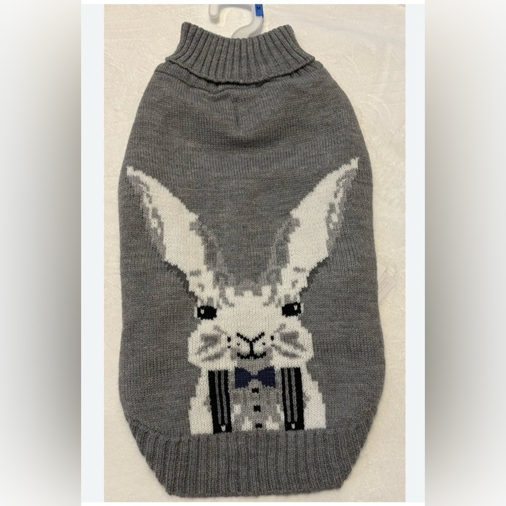 Gray nwt pet dog cat Sweater Rabbit Design XS extra small Easter bunny rabbit